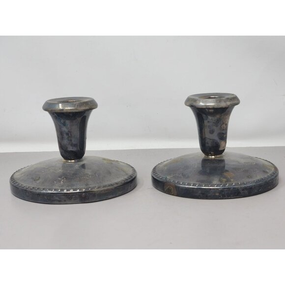 Pair‎ Of Sheffield Silver Co. EPC Candle Holders Vintage Tarnished - Picture 1 of 9